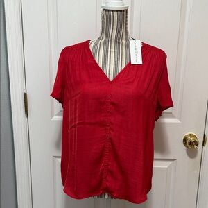 Elegant V-Neck Red Blouse